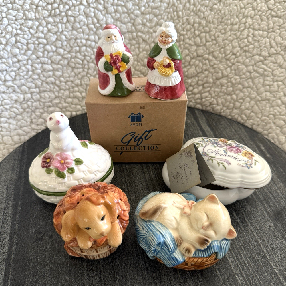 Log Of 5 Vintage 80s Avon Collectibles Pomander Trinket Boxes Salt Pepper Shaker